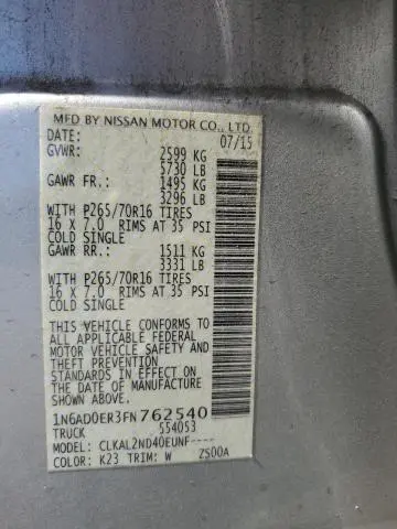 2015 NISSAN FRONTIER S  