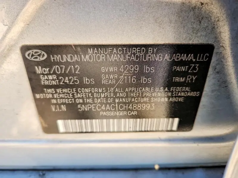 2012 HYUNDAI SONATA SE  