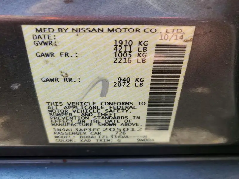 2015 NISSAN ALTIMA 2.5 SV  