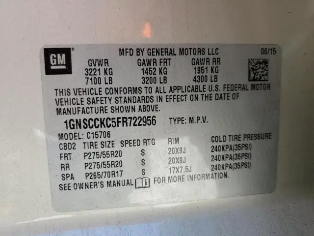 2015 CHEVROLET TAHOE C1500 LTZ  