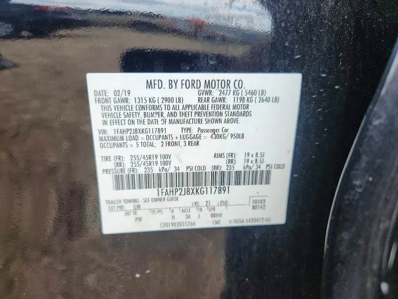 2019 FORD TAURUS LIMITED  