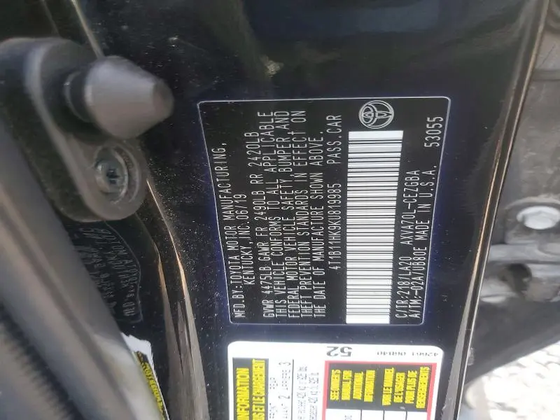 2019 TOYOTA CAMRY XLE  
