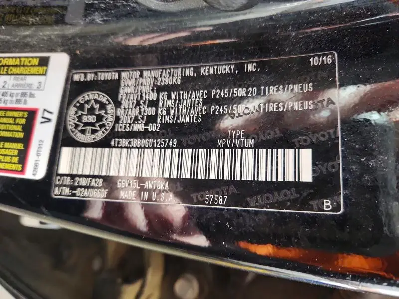 2016 TOYOTA VENZA XLE  