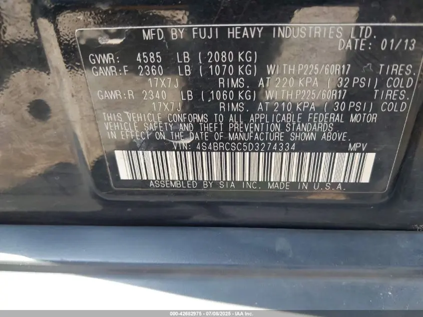 2013 SUBARU OUTBACK 2.5I LIMITED