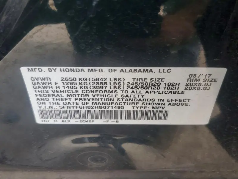 2017 HONDA PILOT   