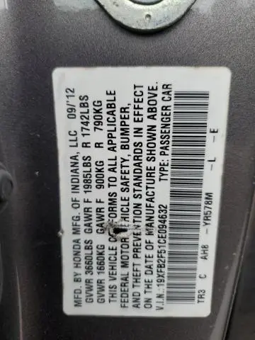 2012 HONDA CIVIC LX