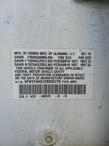 2014 HONDA PILOT EXL  