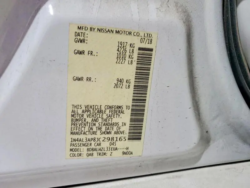 2018 NISSAN ALTIMA 2.5 S  