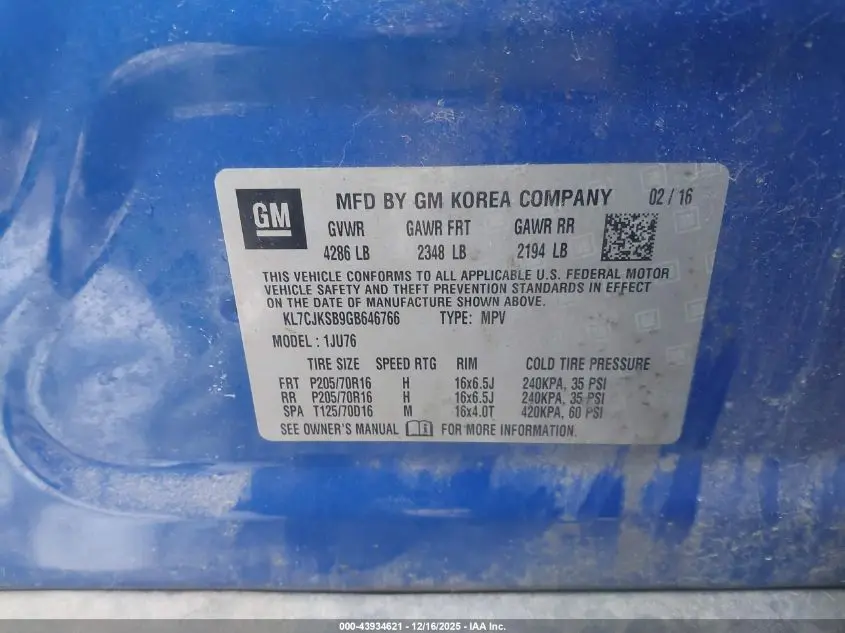 2016 CHEVROLET TRAX 1LS