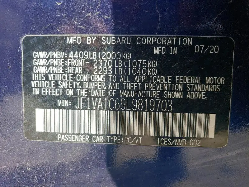 2020 SUBARU WRX PREMIUM  