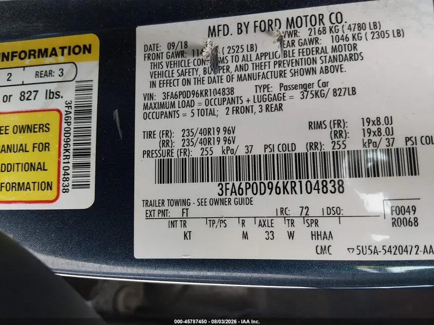 2019 FORD FUSION TITANIUM