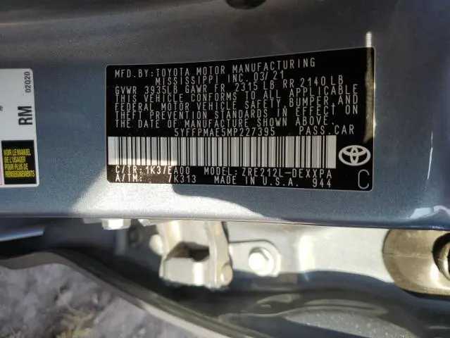 2021 TOYOTA COROLLA XLE  