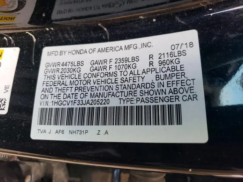 2018 HONDA ACCORD SPORT  