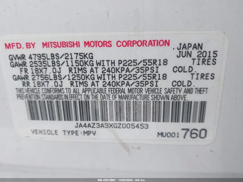 2016 MITSUBISHI OUTLANDER ES/SE/SEL