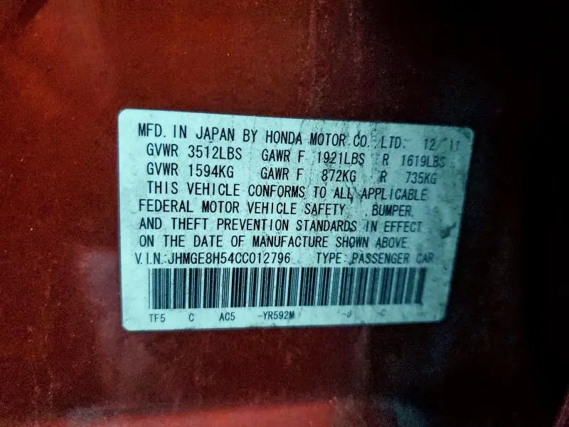 2012 HONDA FIT SPORT  