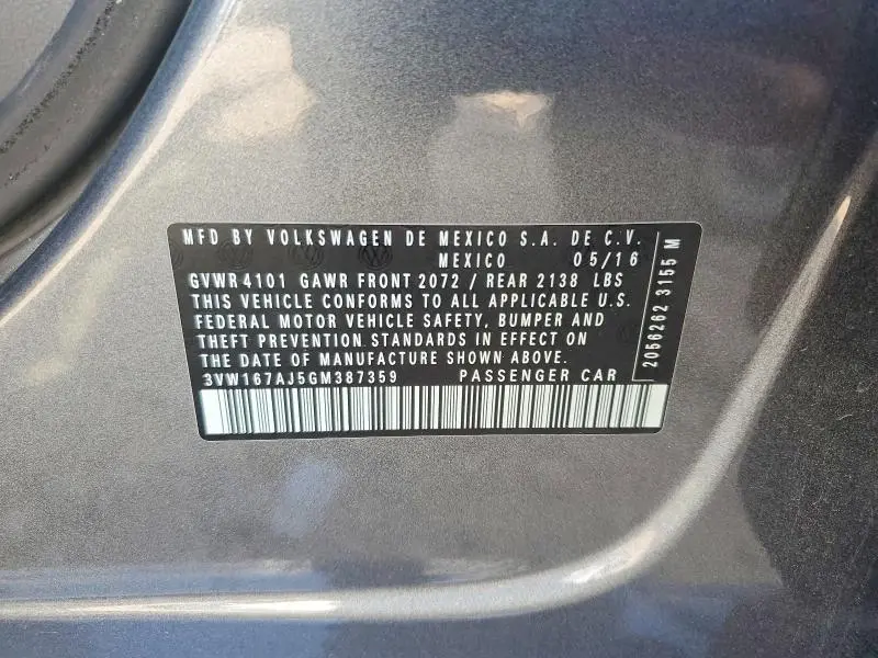 2016 VOLKSWAGEN JETTA S  