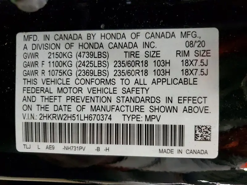 2020 HONDA CR-V EX  