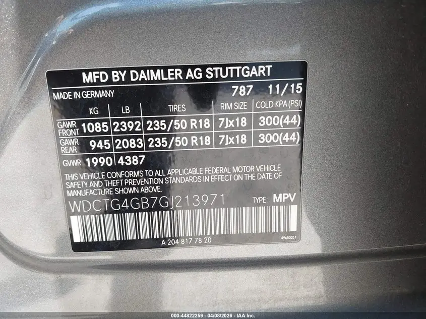 2016 MERCEDES-BENZ GLA 250 4MATIC