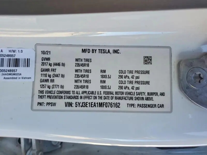 2021 TESLA MODEL 3   