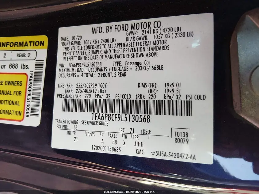 2020 FORD MUSTANG GT FASTBACK