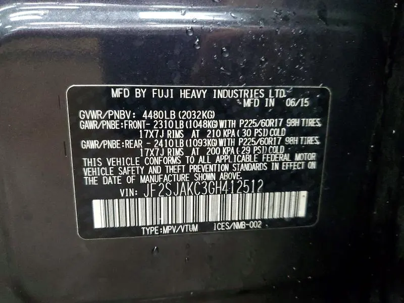 2016 SUBARU FORESTER 2.5I LIMITED  