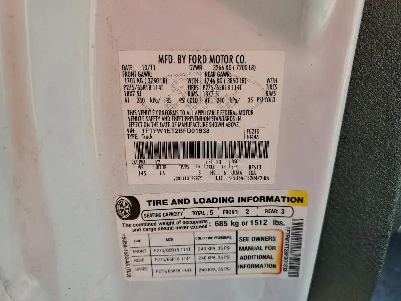 2011 FORD F150 SUPERCREW  