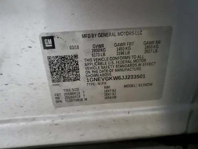 2018 CHEVROLET TRAVERSE LT  