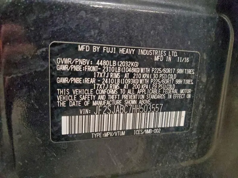 2017 SUBARU FORESTER 2.5I  