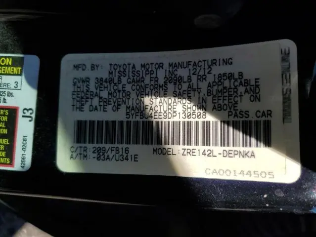 2013 TOYOTA COROLLA BASE  