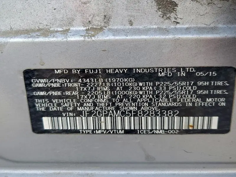 2015 SUBARU XV CROSSTREK 2.0 LIMITED  