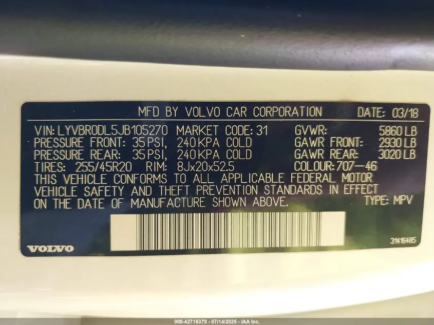2018 VOLVO XC60 HYBRID T8 INSCRIPTION