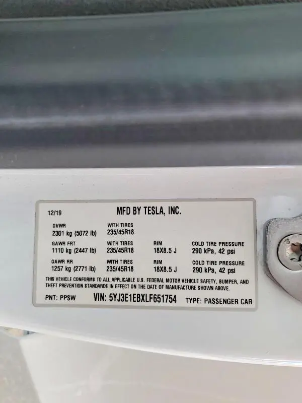 2020 TESLA MODEL 3   