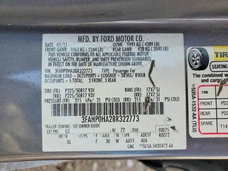 2011 FORD FUSION SE  