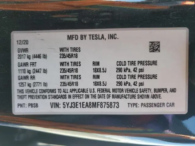 2021 TESLA MODEL 3   