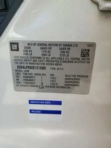2012 CHEVROLET EQUINOX LT  