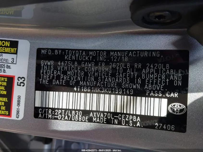 2019 TOYOTA CAMRY XSE