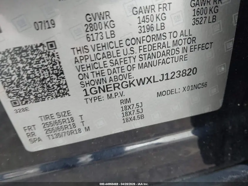 2020 CHEVROLET TRAVERSE FWD LT CLOTH