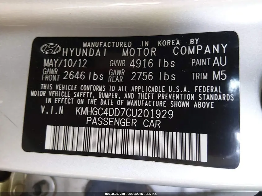 2012 HYUNDAI GENESIS 3.8