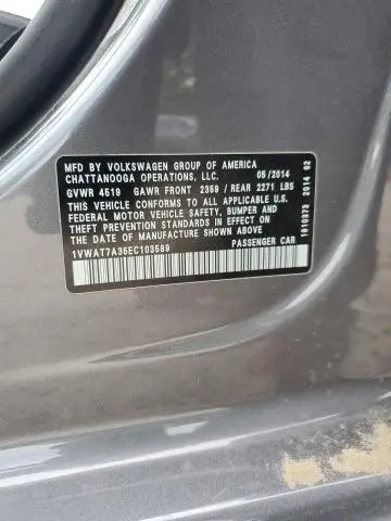 2014 VOLKSWAGEN PASSAT S  