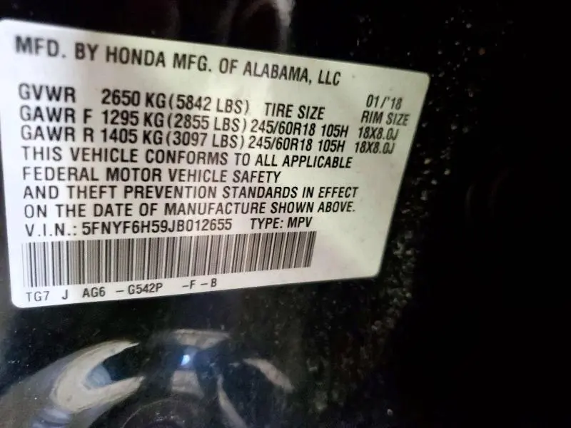 2018 HONDA PILOT EXL  