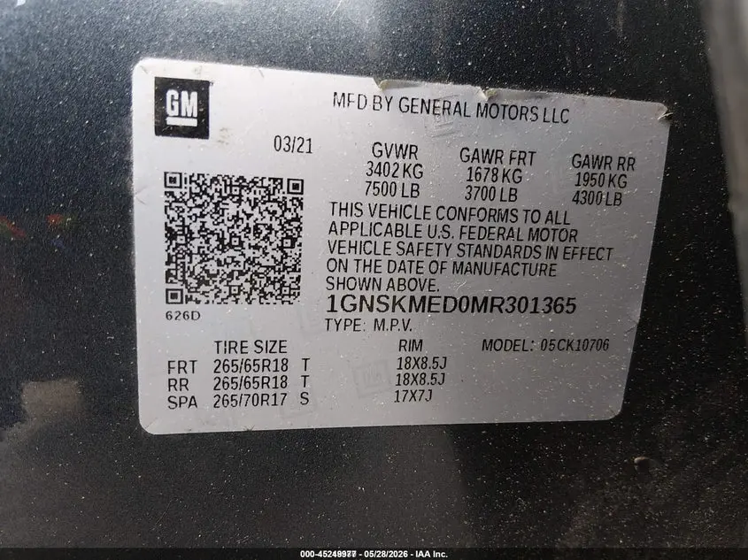 2021 CHEVROLET TAHOE 4WD LS