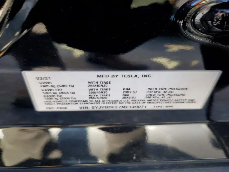 2021 TESLA MODEL Y   