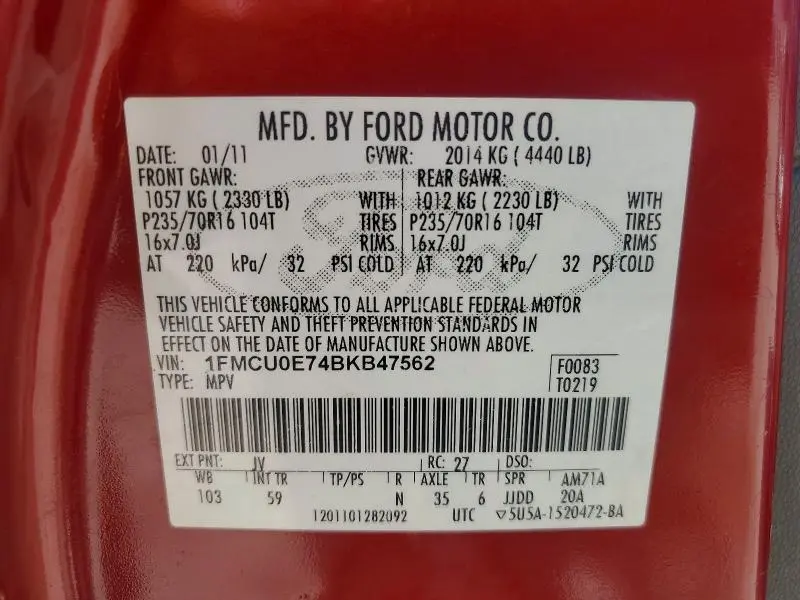 2011 FORD ESCAPE LIMITED  