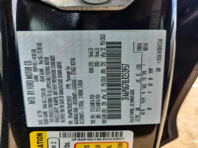 2020 FORD FUSION S  