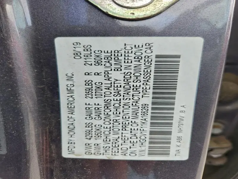 2019 HONDA ACCORD LX  