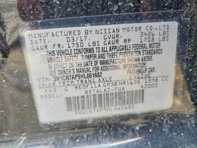 2017 NISSAN VERSA 1.6 S PLUS  