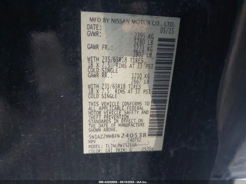 2015 NISSAN MURANO S