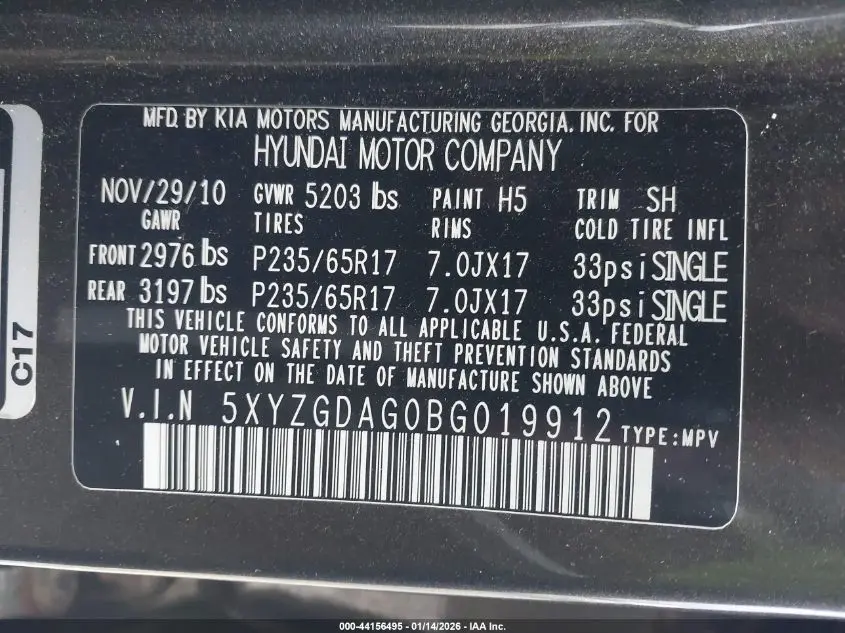 2011 HYUNDAI SANTA FE GLS V6