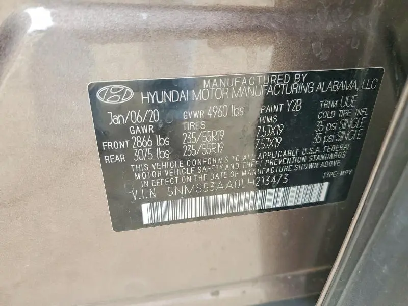 2020 HYUNDAI SANTA FE LIMITED 2.0T  