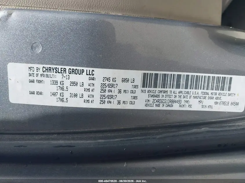 2013 DODGE GRAND CARAVAN SXT